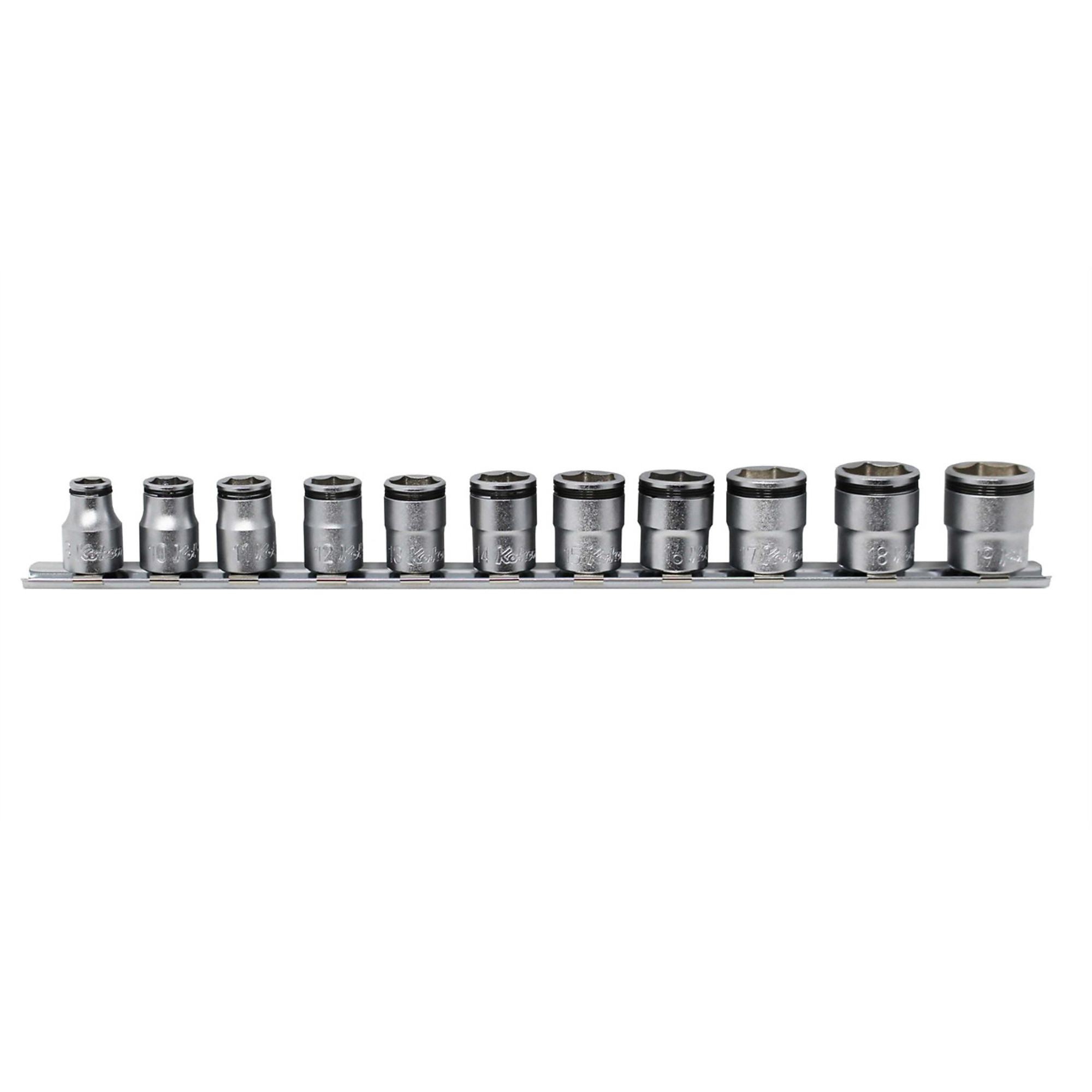 Ko-ken USA Nut Grip Socket Set — 3/8in. Sq. Dr., 8mm to 19mm, 11-Piece, Model# KKNRS3450M-11